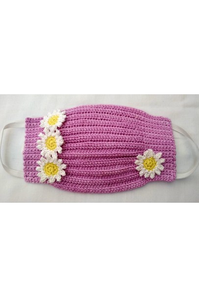 Happy Threads Handmade Crochet Cotton Masks with Floral Motifs- Purple